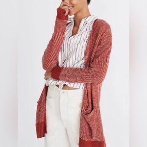 Madewell small Summer Ryder striped open cardigan sweater rusty torch color